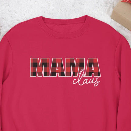 Mama Claus Daddy Claus Christmas Sweatshirt, Christmas Family Matching Sweater, Xmas Buffalo Plaid Printed Crewneck Tops, Christmas Eve Gift