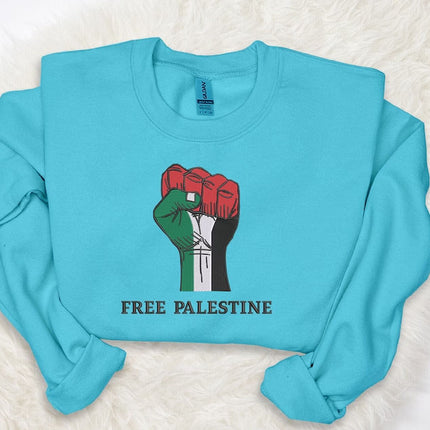Free Palestine Embroidered Sweatshirt, Solidarity Hand Support Palestine Protest Jumper, Save Gaza Palestine Clothing, Comfort Colors Shirt