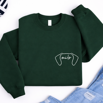Dog Ears Personalised Outline Hoodie, Custom Pet Sketch Printed Matching Sweatshirt, Pet Remembrance Gift Dog Owner Jumper