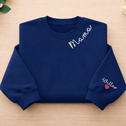 Embroidered Mama Crewneck Sweatshirt, Personalised Text Matching Mom Hoody, Custom Mum Jumper With Initial Heart, Mother Day Gift Womens Top