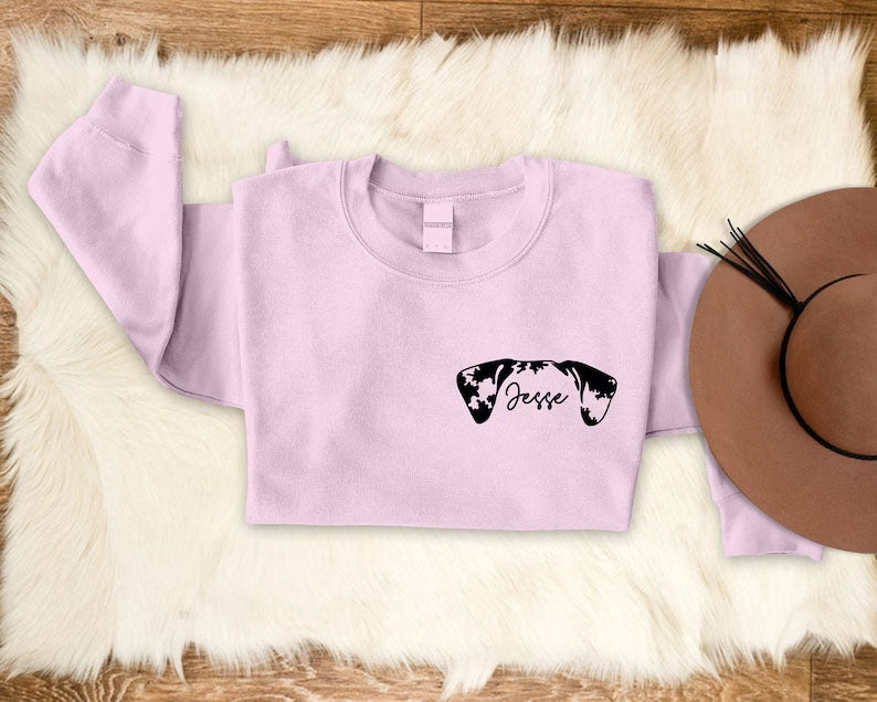 Dog Ears Personalised Outline Hoodie, Custom Pet Sketch Printed Matching Sweatshirt, Pet Remembrance Gift Dog Owner Jumper, CraftsbyYasmin