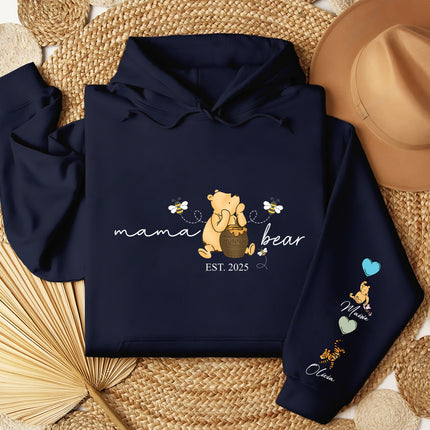 Mama Bear Hoodies. Personalised Mum Hoodie with Children Names on Sleeve