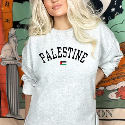 Palestine Crewneck Sweatshirt, Palestine Flag Printed Sweater, Support Palestine Freedom Gaza Protest Top, Palestinian Shirt, Comfy Jumper