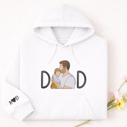 Custom Sketch Embroidered Photo Hoodie, Personalised Faceless Portrait Sketch Sweatshirt, Daddy Matching Portrait Jumper, Christmas Dad Gift