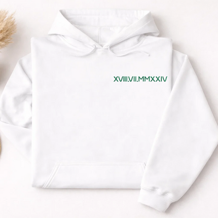 One Year Anniversary Roman Numeral Hoodie, Custom Wedding Date Embroidered Wifey Jumper, 7th Anniversary Gift Couple Matching Sweatshirt