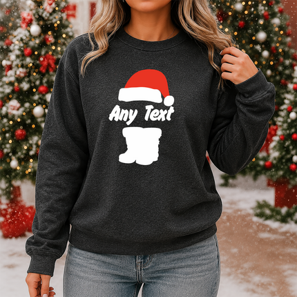 Custom Any Text Christmas Sweatshirt, Christmas Santa Hat & Shoes Printed Sweater, Xmas Eve Matching Jumper, Personalised Christmas Outfits