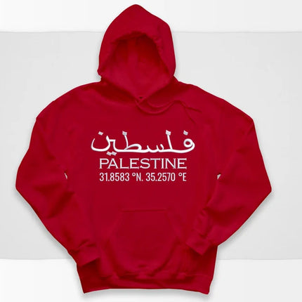 Palestine Hoodie, Embroidered Palestine Coordinates Hooded Sweatshirt, Support Palestine Save Gaza Freedom Jumper, Palestine Protest Tops