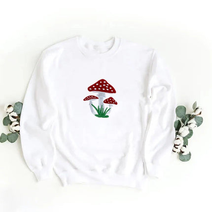 Embroidered Mushroom Hoodie, Magic Mushroom Embroidery Crewneck Jumper, Botanical Plant Nature Lover Shroom Womens Top, Frog Unisex Sweater