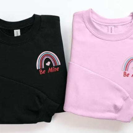 Be Mine Valentines Day Sweatshirts, Embroidered Rainbow Teacher Crewneck Sweater, Be Mine Valentines Day Jumpers, Valentine Gifts for Her