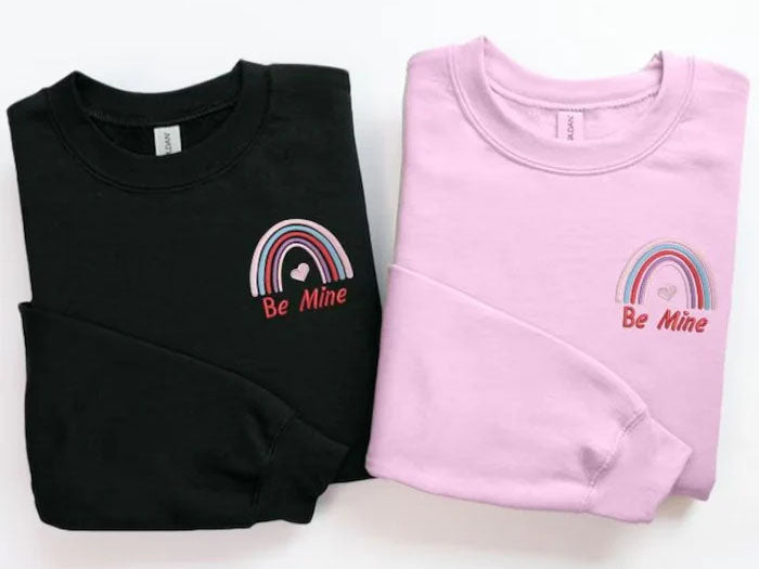 Be Mine Valentines Day Sweatshirts, Embroidered Rainbow Teacher Crewneck Sweater, Be Mine Valentines Day Jumpers, Valentine Gifts for Her