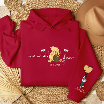 Mama Bear Hoodies. Personalised Mum Hoodie with Children Names on Sleeve