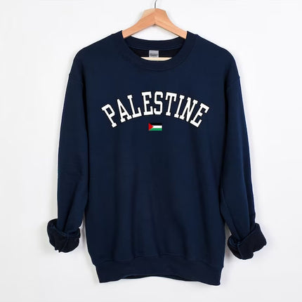 Palestine Crewneck Sweatshirt, Palestine Flag Printed Sweater, Support Palestine Freedom Gaza Protest Top, Palestinian Shirt, Comfy Jumper