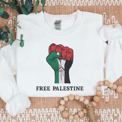 Free Palestine Embroidered Sweatshirt, Solidarity Hand Support Palestine Protest Jumper, Save Gaza Palestine Clothing, Comfort Colors Shirt