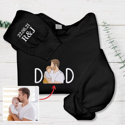 Custom Sketch Embroidered Photo Hoodie, Personalised Faceless Portrait Sketch Sweatshirt, Daddy Matching Portrait Jumper, Christmas Dad Gift