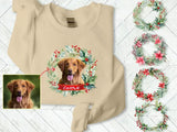 Custom Pet Photo Christmas Sweatshirt, Dog Photo & Name Ugly Xmas Sweatshirt, Christmas Wreath Printed Jumpers, Christmas Pet Lovers Gift