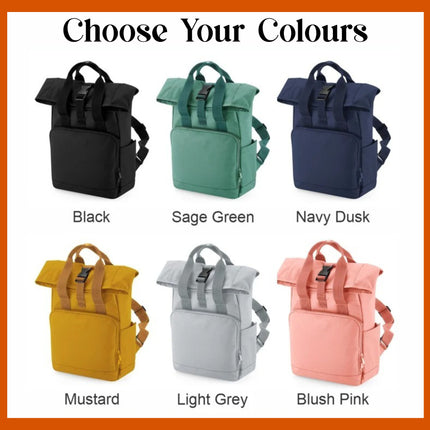Personalised Backpack, Custom Name or Initials Printed Backpack, Twin Handle Roll-Top Travel Bags, 100 Polyester Bags, Back to School Gifts