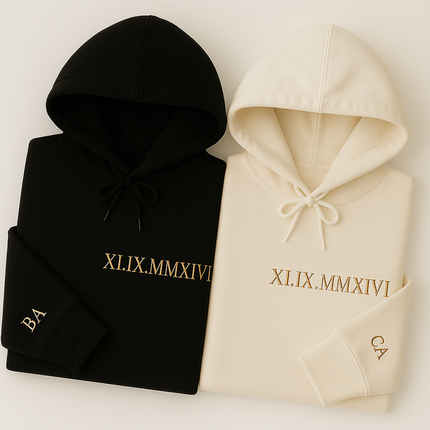 Personalised Roman Numerals Hoodie, Embroidered Couples Matching Hoodie