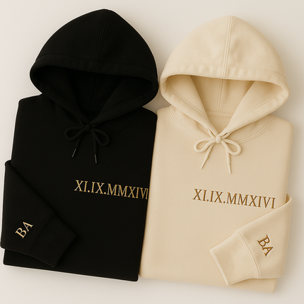 Personalised Roman Numerals Hoodie, Embroidered Couples Matching Hoodie