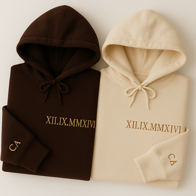 Personalised Roman Numerals Hoodie, Embroidered Couples Matching Hoodie
