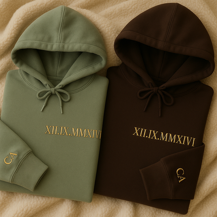 Personalised Roman Numerals Hoodie, Embroidered Couples Matching Hoodie