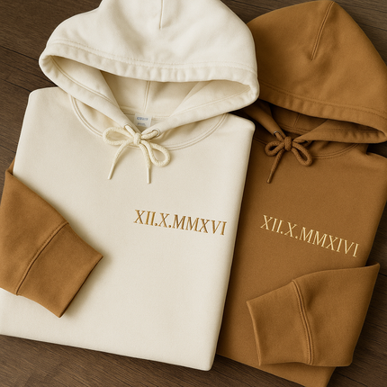 Personalised Roman Numerals Hoodie, Embroidered Couples Matching Hoodie