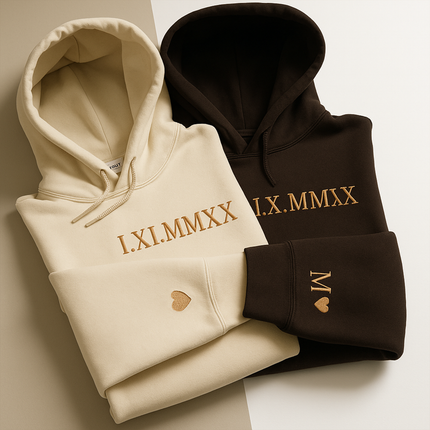Personalised Roman Numerals Hoodie, Embroidered Couples Matching Hoodie