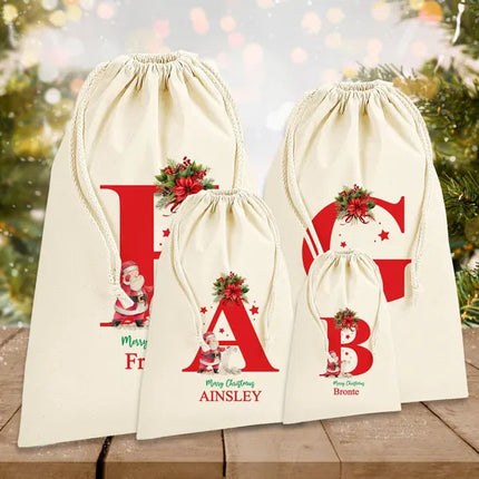 Personalised Christmas Sack, Custom Name & Initial Santa Christmas Sack, Monogrammed Christmas Toy Sack, Bag for Kids, First Christmas Gift