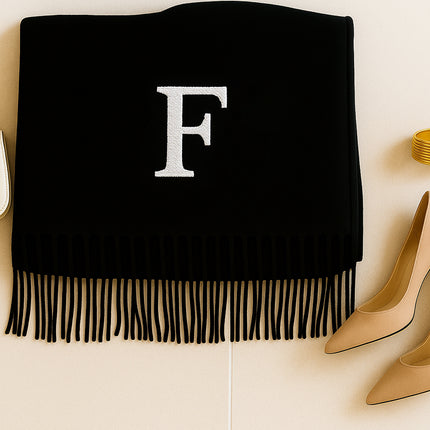 Embroidered Initial Scarves, Personalised Matching Comfy Woven Scarves, Oversized Winter Scarf with Tessels, Special Gifts for Girlfriend