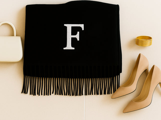 Embroidered Initial Scarves, Personalised Matching Comfy Woven Scarves, Oversized Winter Scarf with Tessels, Special Gifts for Girlfriend