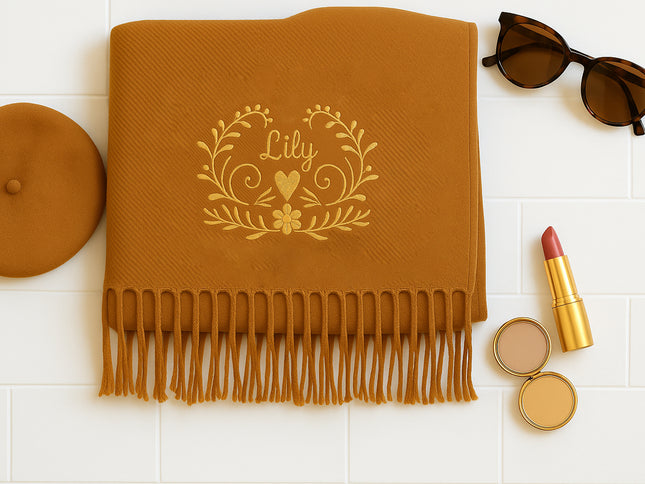 Custom Embroidered Scarf, Personalised Name Woven Scarves, Classic Comfy Colors Oversized Scarves, Winter Long Scarf, Birthday Gift For Her