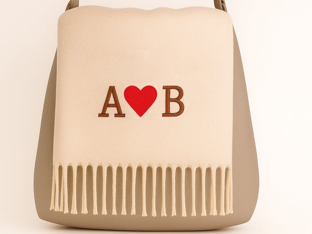 Custom Embroidered Scarf, Personalised Initials Couple Matching Winter Scarves, Comfy Woven Oversized Scarf with Tessels, Anniversary Gifts