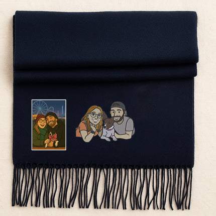 Personalized Couple Portrait from Photo Embroidered Scarf