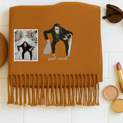 Personalized Couple Portrait from Photo Embroidered Scarf