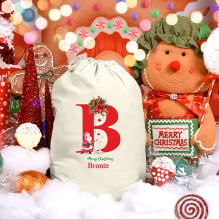 Personalised Christmas Sack, Custom Name & Initial Santa Christmas Sack, Monogrammed Christmas Toy Sack, Bag for Kids, First Christmas Gift