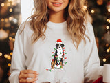 Santa Christmas Dog Sweatshirt, Cute Dog with Christmas Lights Printed Sweatshirt, Xmas Dog Lovers Sweater, Christmas Tops for Dog Owners