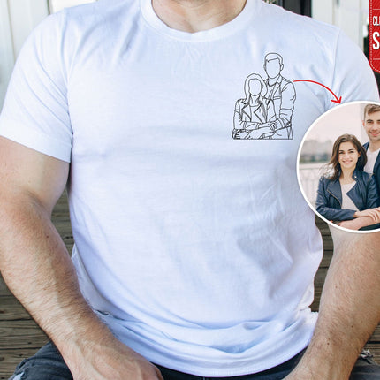 Personalised Couple Portrait T-Shirt - Embroidered Sketch from Photo Shirt, Gift for Him