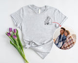 Personalised Couple Portrait T-Shirt, Embroidered Sketch from Photo Shirt, Custom Couple Matching Tees, Memorial Anniversary Gift for Him