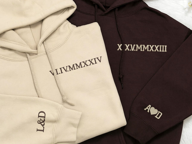 Embroidered Roman Numeral Matching Hoodie