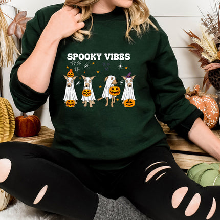 Retro Halloween Dogs Sweatshirt, Spooky Vibes Printed Sweater, Cure Halloween Ghost Dogs Jumper, Dog Lover Gifts, Gothic Dogs Halloween Tops