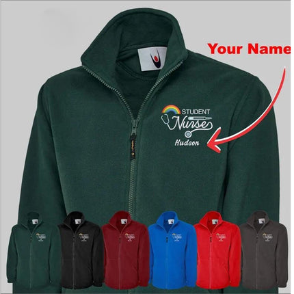 Custom Embroidered Nurse Fleece Jacket, Student Nurse Monogram Jacket, Rainbow Logo Zip Up Jacket, Healthcare Medical Worker Staff Uniform