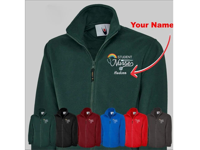 Custom Embroidered Nurse Fleece Jacket, Student Nurse Monogram Jacket, Rainbow Logo Zip Up Jacket, Healthcare Medical Worker Staff Uniform