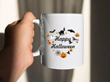 Happy Halloween Mugs, Halloween Doodles Heart Printed Mugs, 11oz White Ceramic Tea Cups, Family Matching Mugs, Fall Halloween Night Gifts