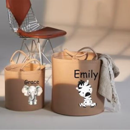 Personalised Safari Jungle Themed Bag, Custom Name Printed Toy Storage Bag