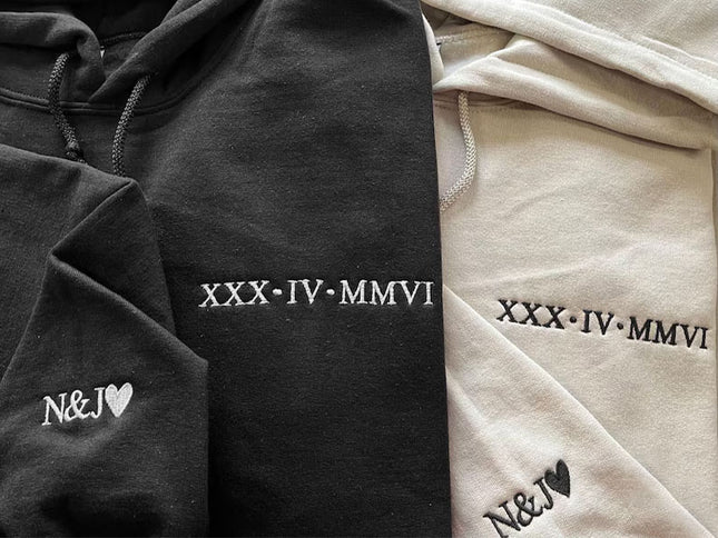 Custom Embroidered Roman Numeral Matching Hoodie