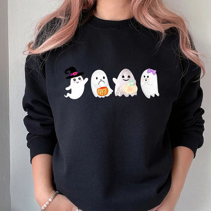 Cute Halloween Ghost Sweatshirt, Funny Fall Boo Ghost Printed Sweater, Vintage Halloween Pumpkin Jumper, Comfy Spooky Season Clothing Gifts