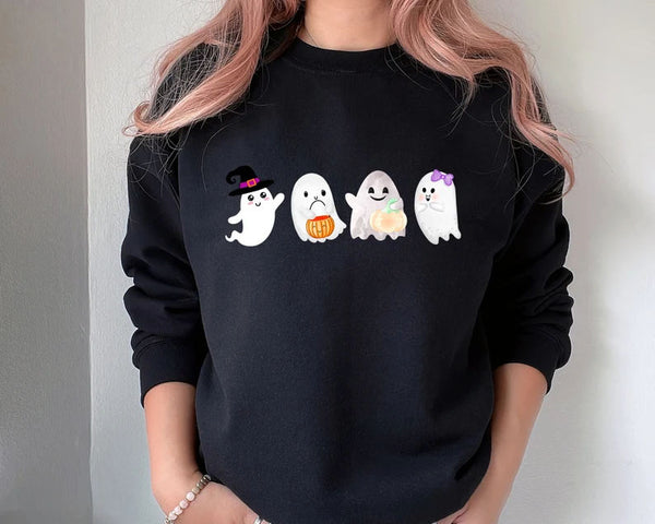 Cute Halloween Ghost Sweatshirt, Funny Fall Boo Ghost Printed Sweater, Vintage Halloween Pumpkin Jumper, Comfy Spooky Season Clothing Gifts