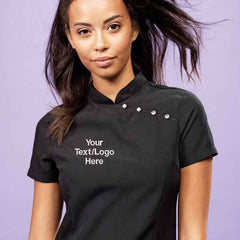 Personalised Embroidered Ladies Beauty Tunic, YOUR LOGO or WRITING Salon Beauty Blossom Tunic for Hairdresser, Salon Beautician Nails Lashes