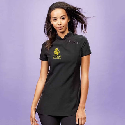 Personalised Embroidered Ladies Beauty Tunic, YOUR LOGO or WRITING Salon Beauty Blossom Tunic for Hairdresser, Salon Beautician Nails Lashes