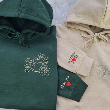 Embroidered Photo Custom Motor Bike Hoodie, Sketch from Photo Personalised Matching Hoody, Bike Lover Outfits, Memorial Photo Outline Jumper