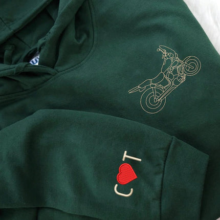 Embroidered Photo Custom Motor Bike Hoodie, Sketch from Photo Personalised Matching Hoody, Bike Lover Outfits, Memorial Photo Outline Jumper